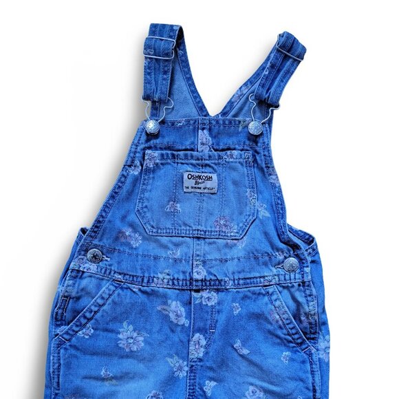 3/35$ OshKosh B’gosh Girls Denim Overalls – Floral Print – Size 3T – Adjustable - Picture 1 of 6